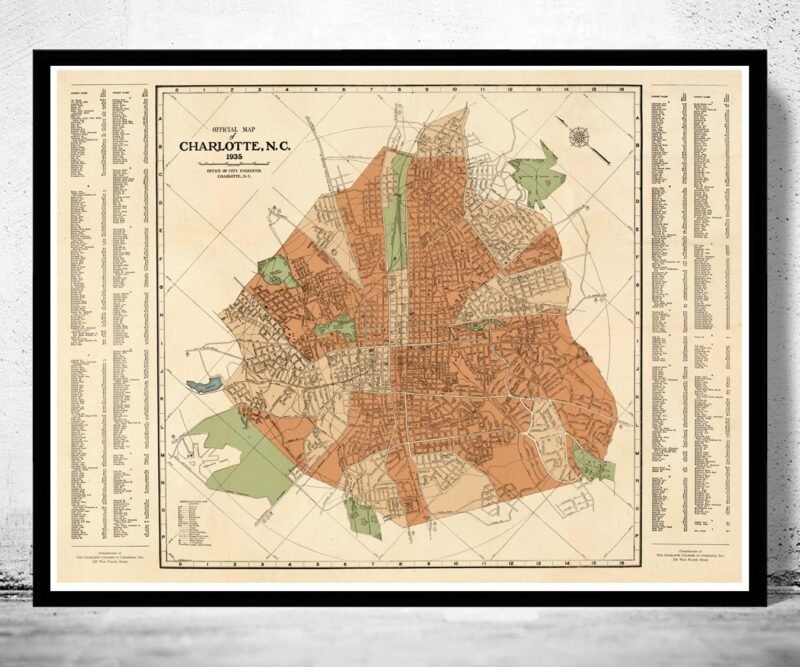 Old map of Charlotte North Carolina Vintage Map of Charlotte | Vintage Poster Wall Art Print | Wall Map Print | Old Map Print | Map Gift