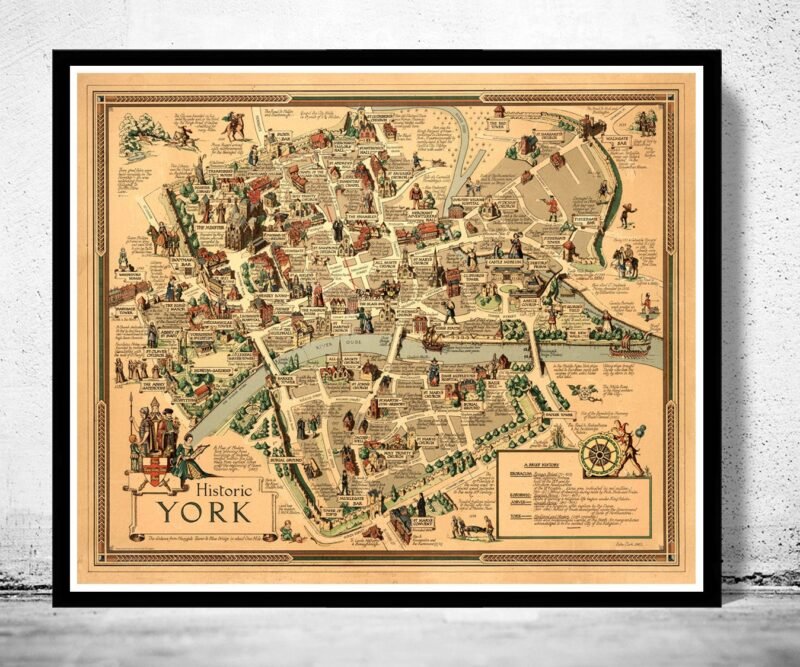 Old Map of York City United Kingdom History Map Vintage Map | Vintage Poster Wall Art Print | Wall Map Print | Old Map Print | Map Gift