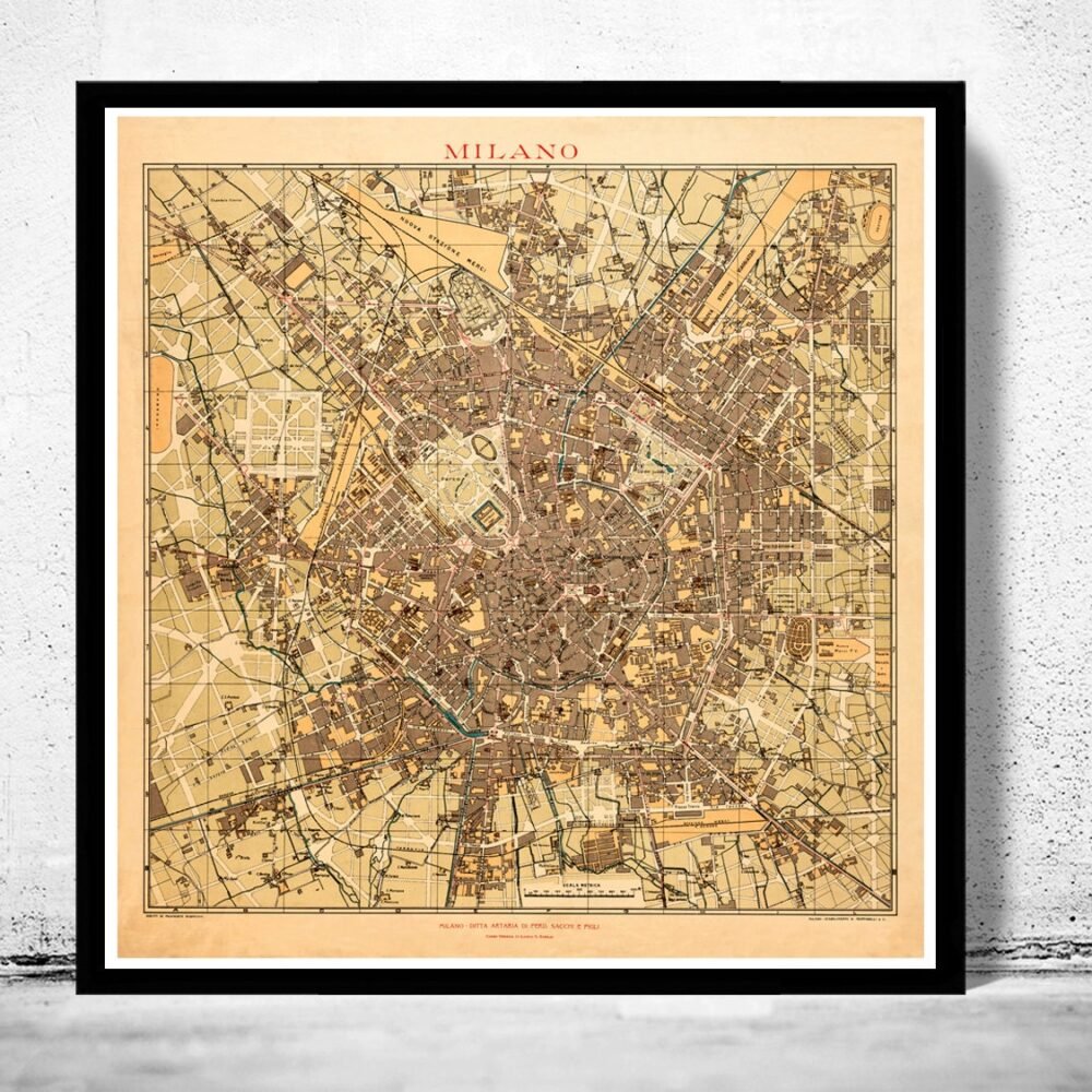 Old Map of Milan Milano 1910 Italy Vintage Map | Vintage Poster Wall Art Print | Wall Map Print | Old Map Print | Map Gift