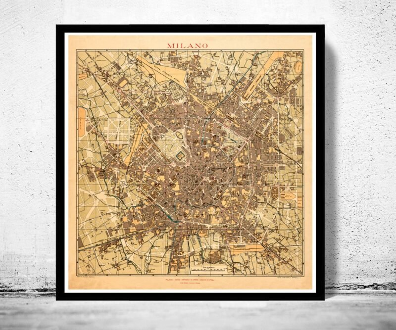 Old Map of Milan Milano 1910 Italy Vintage Map | Vintage Poster Wall Art Print | Wall Map Print | Old Map Print | Map Gift