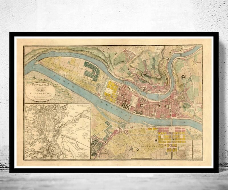 Old Map of Lyon France 1821 | Vintage Poster Wall Art Print | Wall Map Print | Old Map Print | Map Gift | Anniversary gift