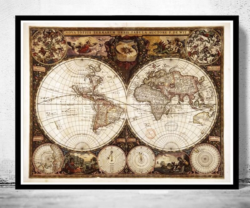 Old World Map 1660 Antique World Map | World Map Gift World Map Print | Vintage World Map | World Map Wall Art | Map Gift| Housewarming Gift