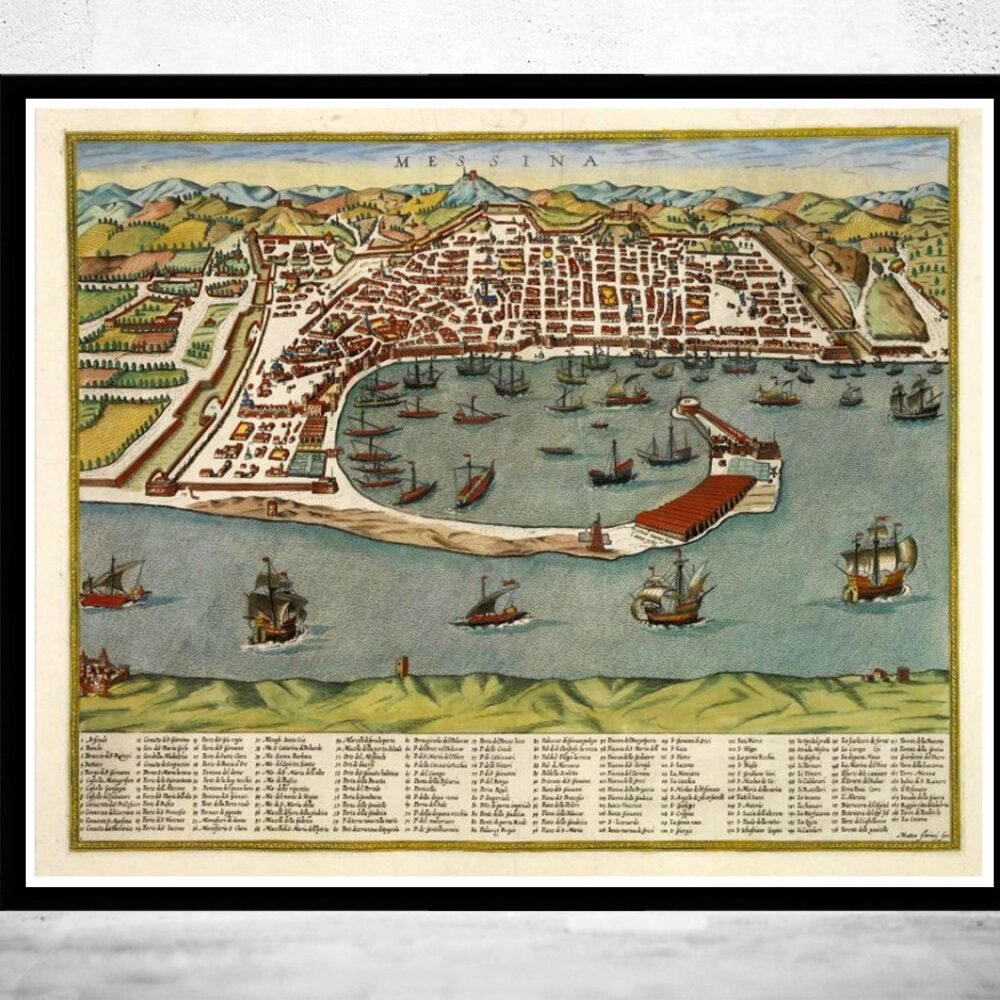 Old Map of Messina 1590 Antique Vintage Italy | Vintage Poster Wall Art Print | Wall Map Print | Old Map Print | Map Gift