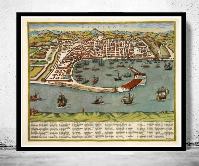 Old Map of Messina 1590 Antique Vintage Italy | Vintage Poster Wall Art Print | Wall Map Print | Old Map Print | Map Gift