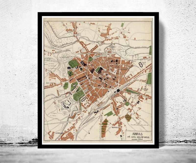 Old Map of Arras France 1924 | Vintage Poster Wall Art Print | Wall Map Print | Old Map Print | Map Gift | Anniversary gift