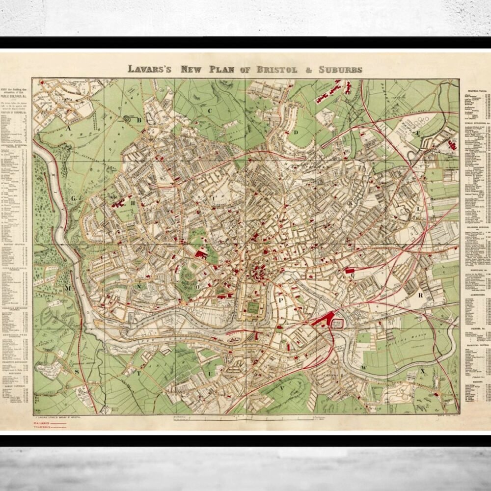 Old Map of Bristol UK 1890 | Vintage Poster Wall Art Print | Wall Map Print | Old Map Print | Map Gift | Anniversary gift