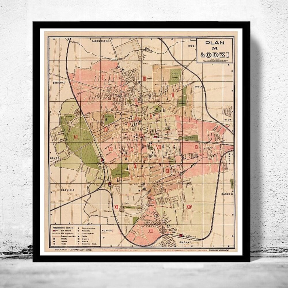 Old Map of Lodz Poland 1927 Vintage Map | Vintage Poster Wall Art Print | Wall Map Print | Old Map Print | Map Gift | Anniversary gift