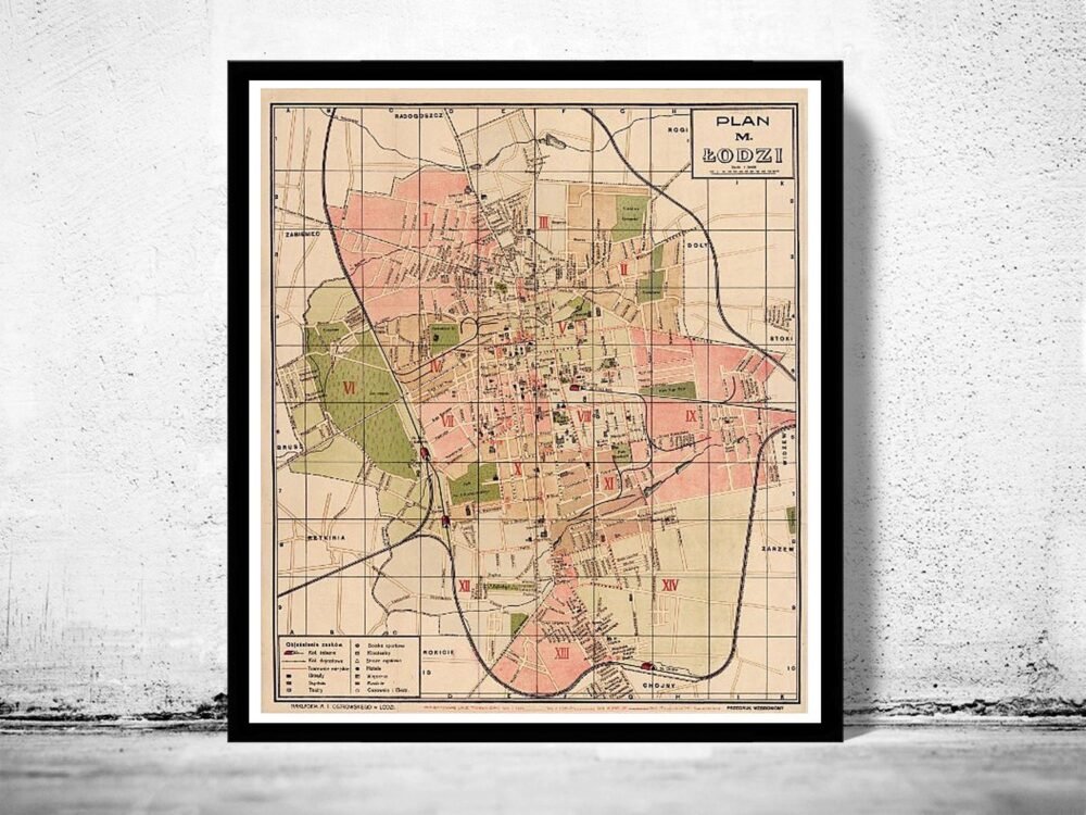 Old Map of Lodz Poland 1927 Vintage Map | Vintage Poster Wall Art Print | Wall Map Print | Old Map Print | Map Gift | Anniversary gift