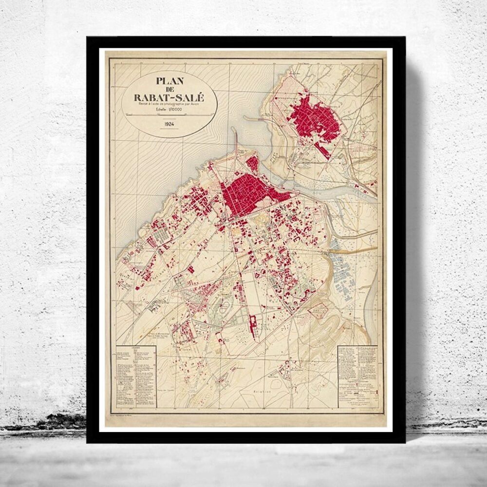 Old Map of Rabat 1924 Vintage Map | Vintage Poster Wall Art Print | Wall Map Print | Old Map Print | Map Gift | Anniversary gift