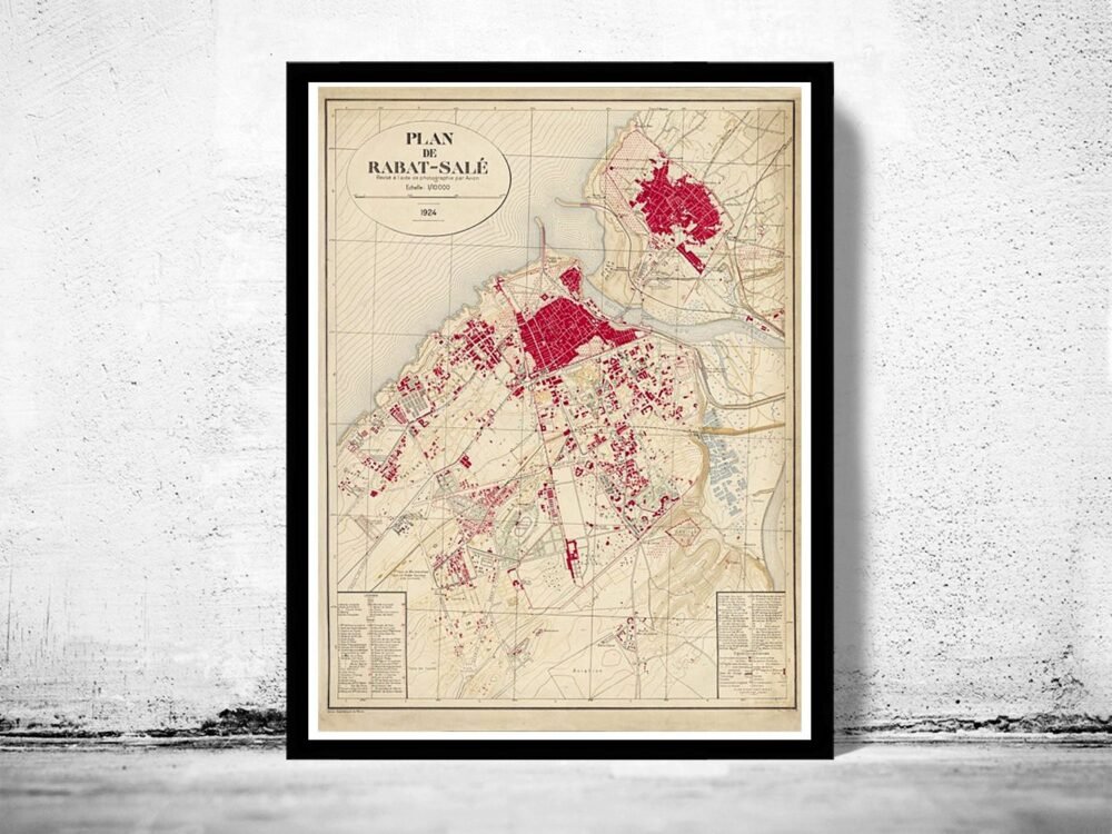 Old Map of Rabat 1924 Vintage Map | Vintage Poster Wall Art Print | Wall Map Print | Old Map Print | Map Gift | Anniversary gift