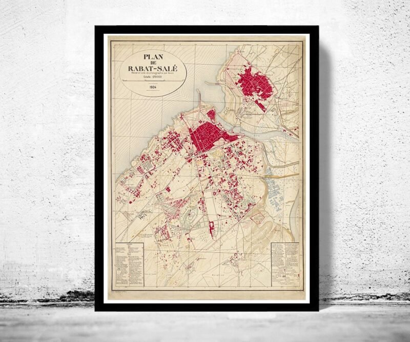 Old Map of Rabat 1924 Vintage Map | Vintage Poster Wall Art Print | Wall Map Print | Old Map Print | Map Gift | Anniversary gift