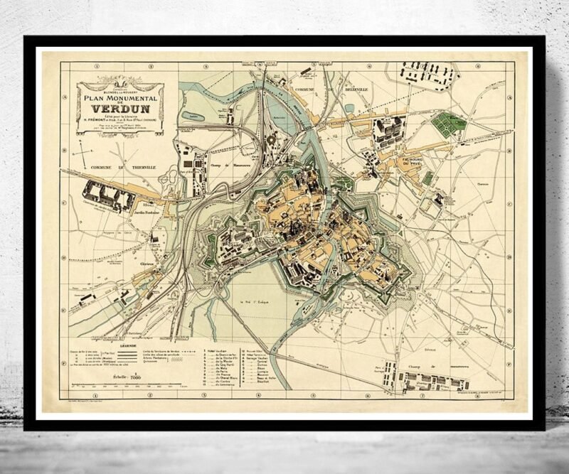 Old Map of Verdun France 1924 Vintage Map | Vintage Poster Wall Art Print | Wall Map Print | Old Map Print | Map Gift | Anniversary gift