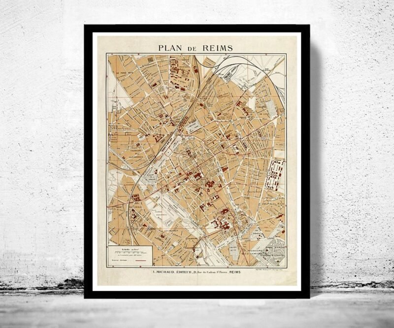 Old Map of Reims France 1926 | Vintage Poster Wall Art Print | Wall Map Print | Old Map Print | Map Gift | Anniversary gift