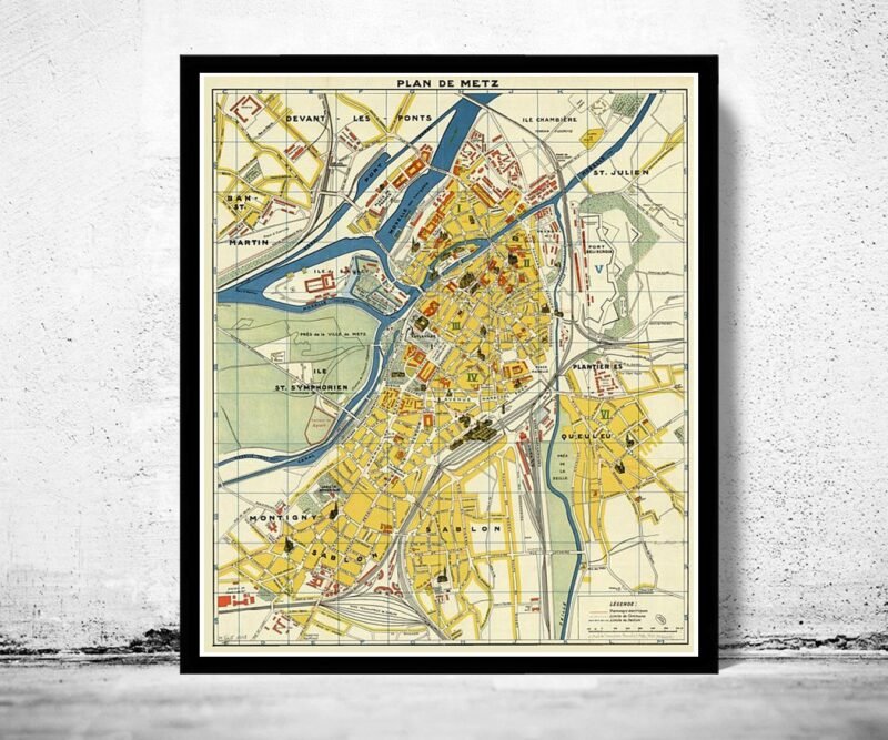 Old Map of Metz France 1936 Vintage Map | Vintage Poster Wall Art Print | Wall Map Print | Old Map Print | Map Gift | Anniversary gift