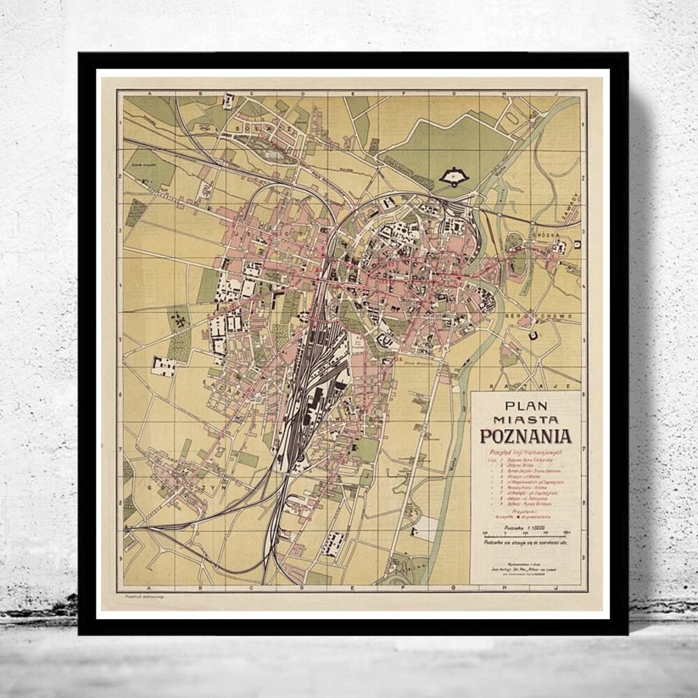 Old Map of Poznan Poland 1924 Vintage Map | Vintage Poster Wall Art Print | Wall Map Print | Old Map Print | Map Gift | Anniversary gift