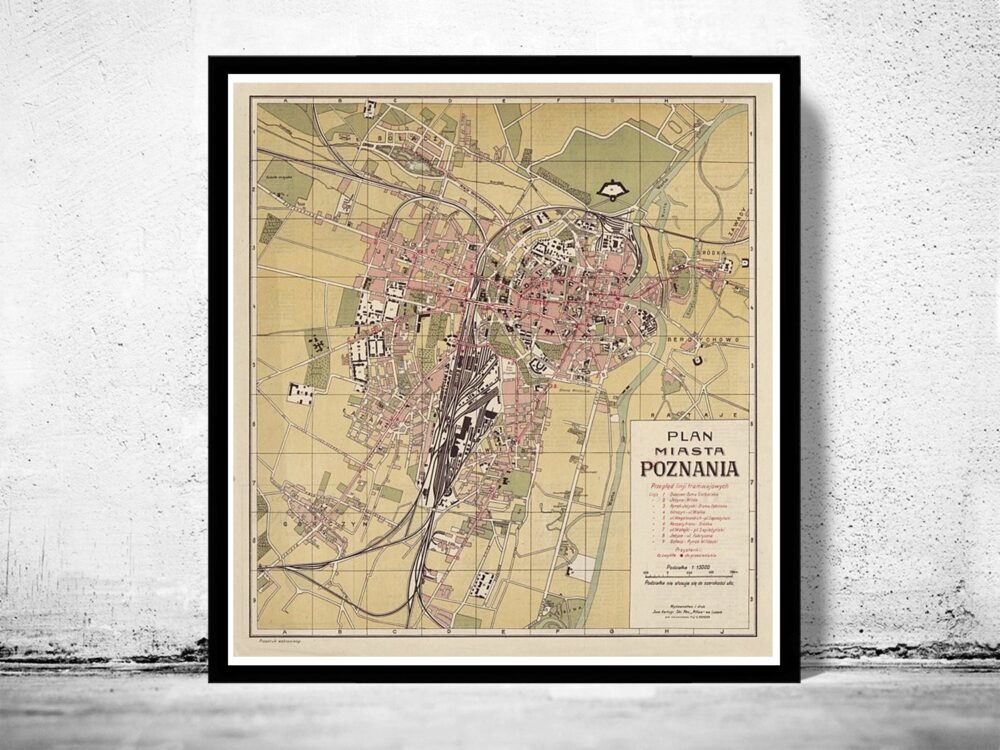 Old Map of Poznan Poland 1924 Vintage Map | Vintage Poster Wall Art Print | Wall Map Print | Old Map Print | Map Gift | Anniversary gift