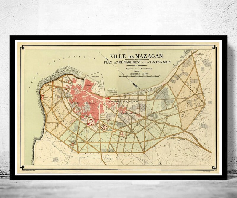 Old Map of Mazagan Morocco 1916 Vintage Map | Vintage Poster Wall Art Print | Wall Map Print | Old Map Print | Map Gift | Anniversary gift