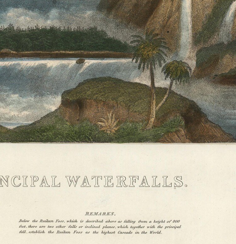 Comparative View of the Principal Waterfalls in the World 1836 | Vintage Poster Wall Art Print | | Map Gift | Anniversary gift