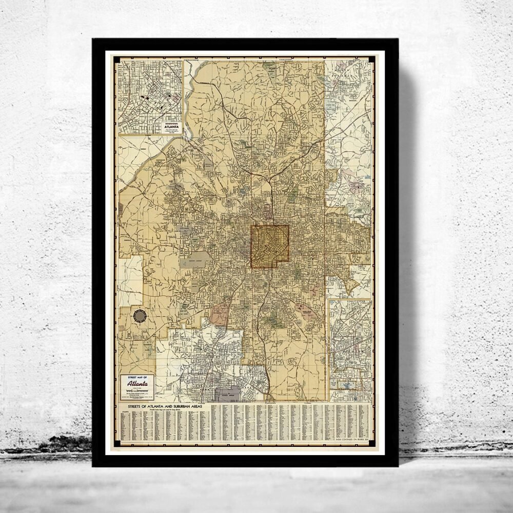 Old Map of Atlanta City Vintage Map | Vintage Poster Wall Art Print | Wall Map Print | Old Map Print | Map Gift | Anniversary gift