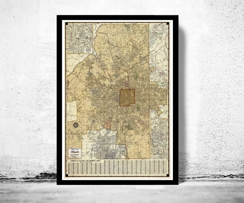 Old Map of Atlanta City Vintage Map | Vintage Poster Wall Art Print | Wall Map Print | Old Map Print | Map Gift | Anniversary gift