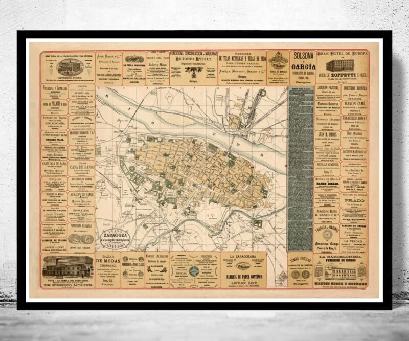 Old Map of Zaragoza Spain 1883 Vintage map | Vintage Poster Wall Art Print | Wall Map Print | Old Map Print | Map Gift | Anniversary gift