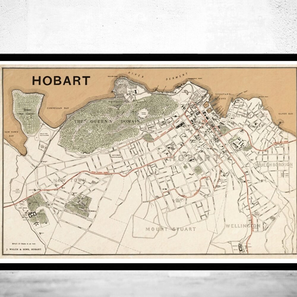 Old map of Hobart Australia 1893 Vintage Map | Vintage Poster Wall Art Print | Wall Map Print | Old Map Print | Map Gift | Anniversary gift