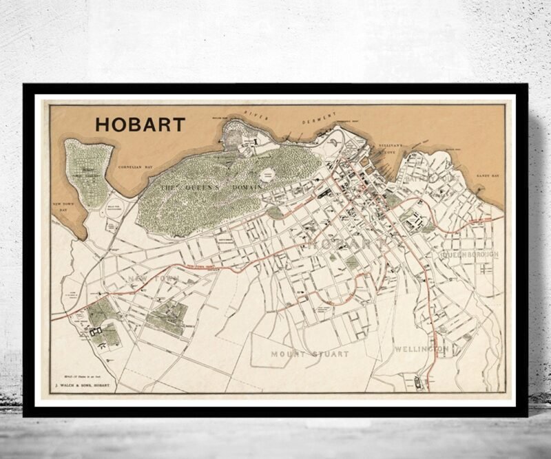 Old map of Hobart Australia 1893 Vintage Map | Vintage Poster Wall Art Print | Wall Map Print | Old Map Print | Map Gift | Anniversary gift