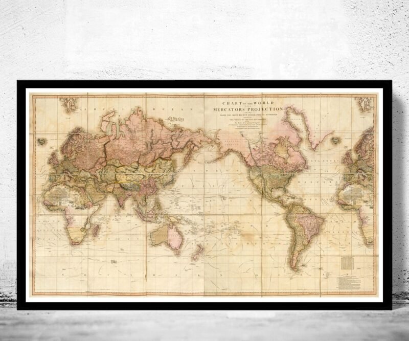 Old World Map in 1819 Antique World Map | World Map Gift World Map Print | Vintage World Map Wall Map | World Map Wall Art | Map Gift