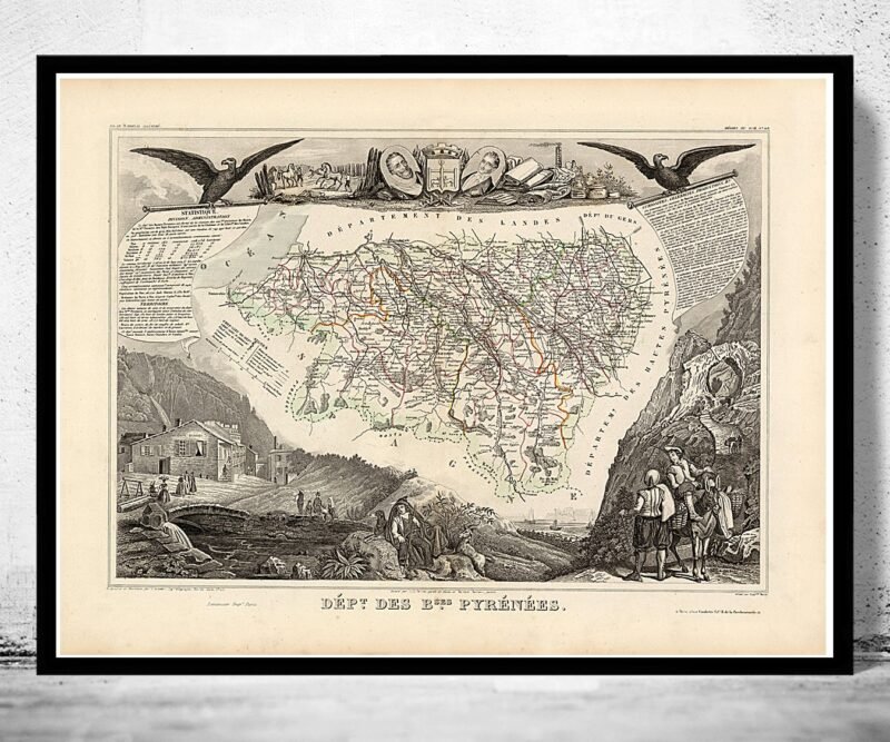 Old Map of Pyrenees Pirineus 1845 | Vintage Poster Wall Art Print | Wall Map Print | Old Map Print | Map Gift | Anniversary gift