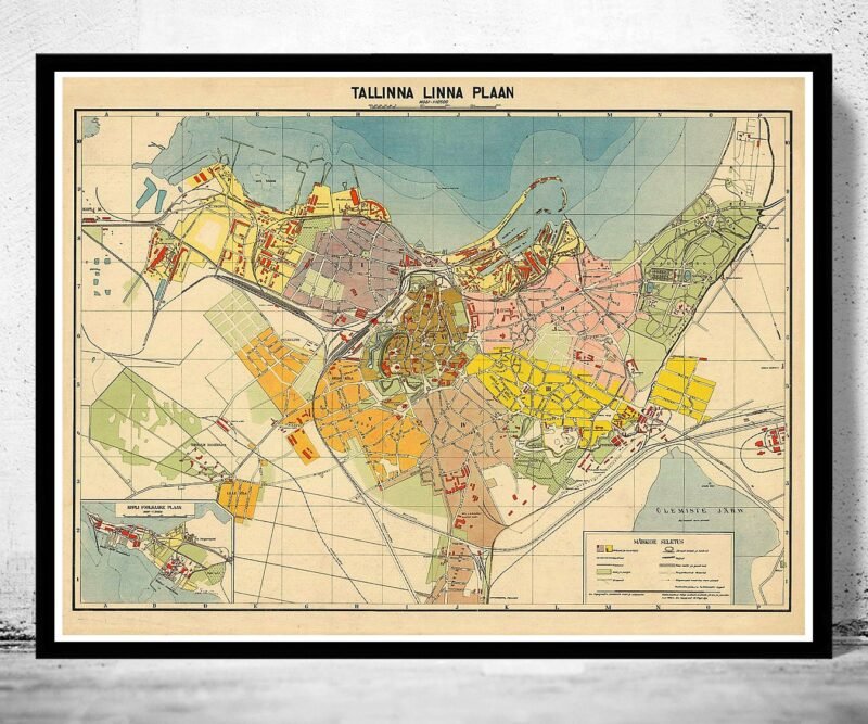 Old Map of Tallinn Estonia 1930 Vintage Map | Vintage Poster Wall Art Print | Wall Map Print | Old Map Print | Map Gift | Anniversary gift